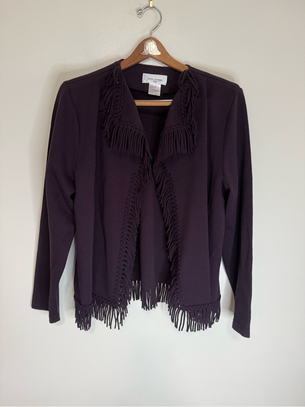 Miss Dorby Women's Dark Purple Fringe Open Cardigan/jacket in size large